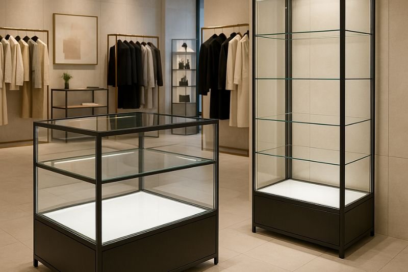 Flytte salgsvitrine i glass